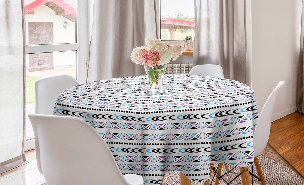 ABAKUHAUS Stammes Runde Tischdecke, Triangles Dots Halbkreise, Kreis Tischdecke Abdeckung für Esszimmer Küche Dekoration, 150 cm, Mehrfarbig