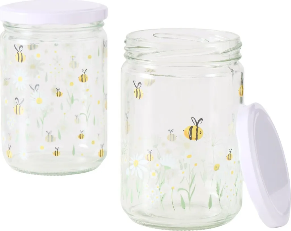 Rangement cuisine pour miel et confiture 500 ml, lot de 2 pots en verre