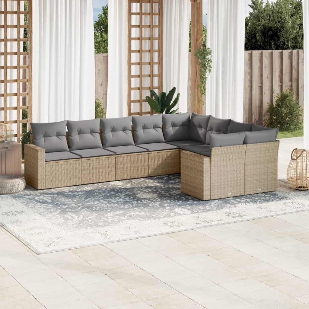 Maison Exclusive - 9-tlg. Garten-Sofagarnitur mit Kissen Beige Poly Rattan