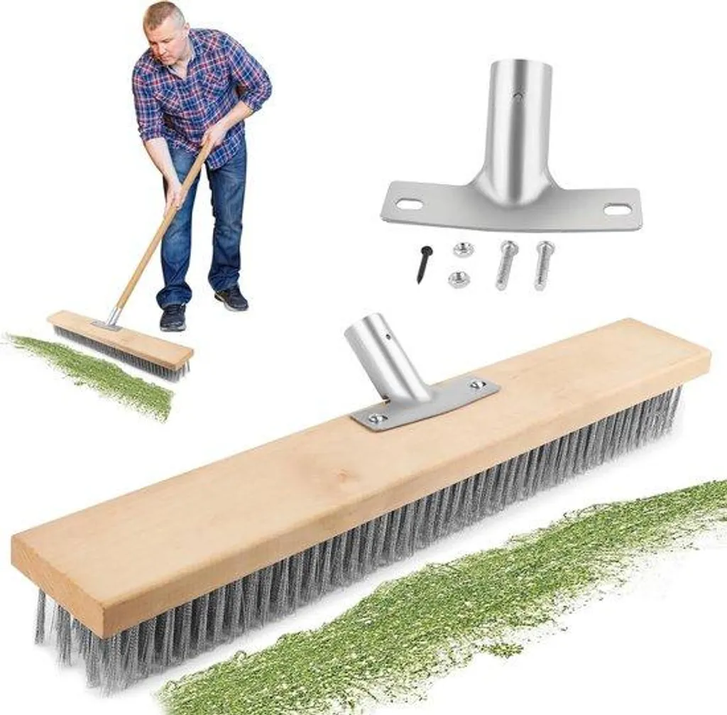 Brosse en acier 50 cm pour mousse et algues - Balai brosse métallique