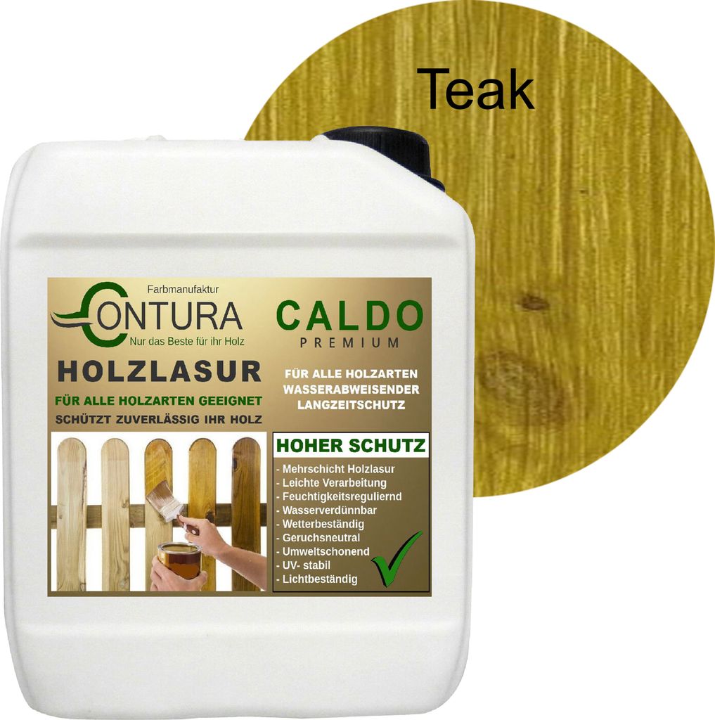 2,5Liter - Holzlasur Dickschichtlasur Set + Pinsel 2in1 Dauerschutzlasur Holzschutz Lasur - 05 Teak
