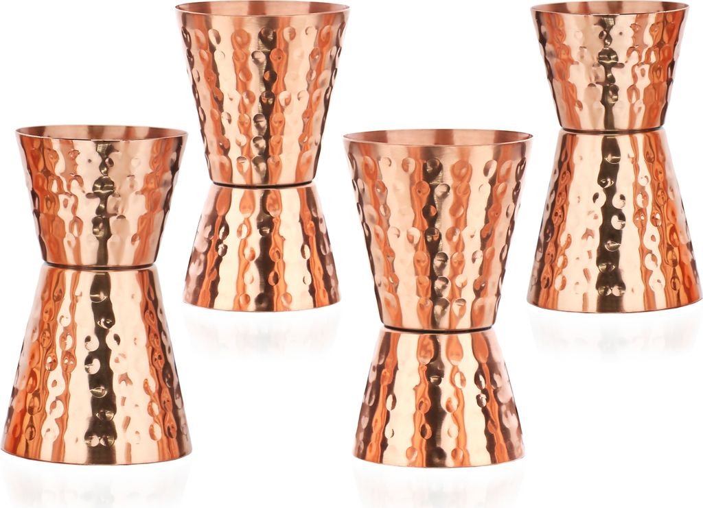 4x Jigger 4 cl 6cl Barmaß Doppelmessbecher aus 100% reinem Kupfer - Perfekt für Cocktails den Moscow Mule mit 40 ml und 60 ml Fassungsvermögen 1...