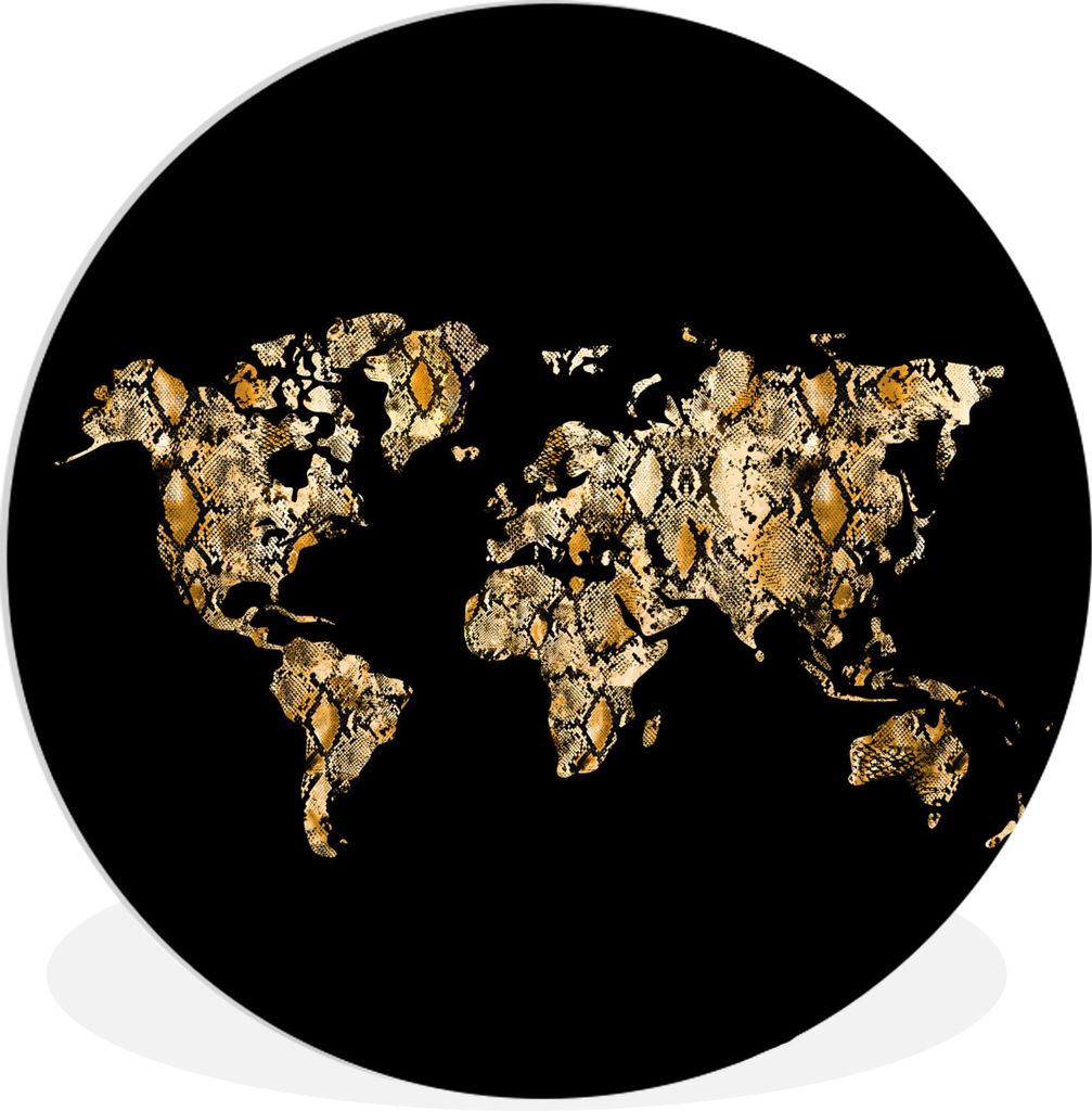 MuchoWow Rundes Wandbild - Runde Bilder Karte - Welt - Schlange - Design Ø 90 cm Kreis Wanddekoration Kunststoff - Wandkreis - Wandschmuck - Wan...