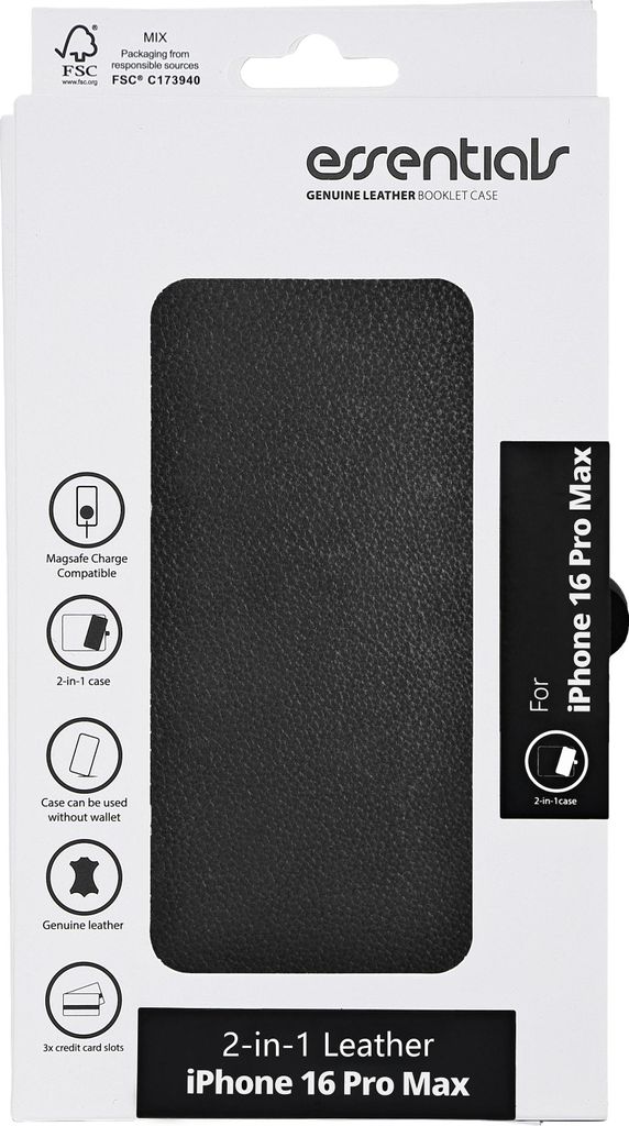 iPhone 16 Pro Max Leder Mag Wallet, abnehmbar, magnetisch, schwarz