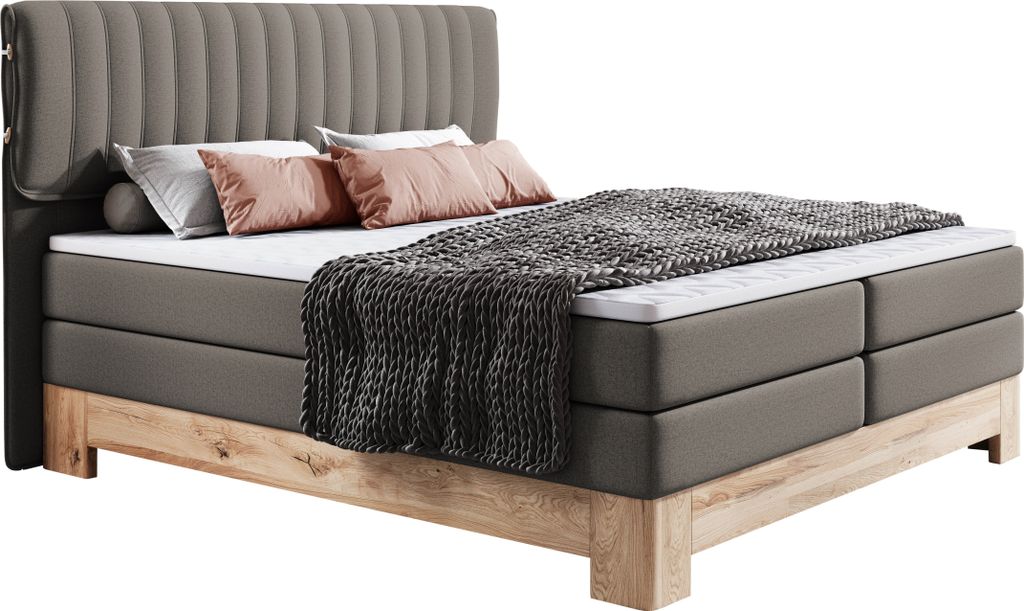 DomoHome Luxus Boxspringbett MELIA Mit Bonell-Federkern, Gepolstertem Kopfteil, Komfortables Doppelbett Inkl. Kaltschaum-Topper | 140x200 cm | Dunk...