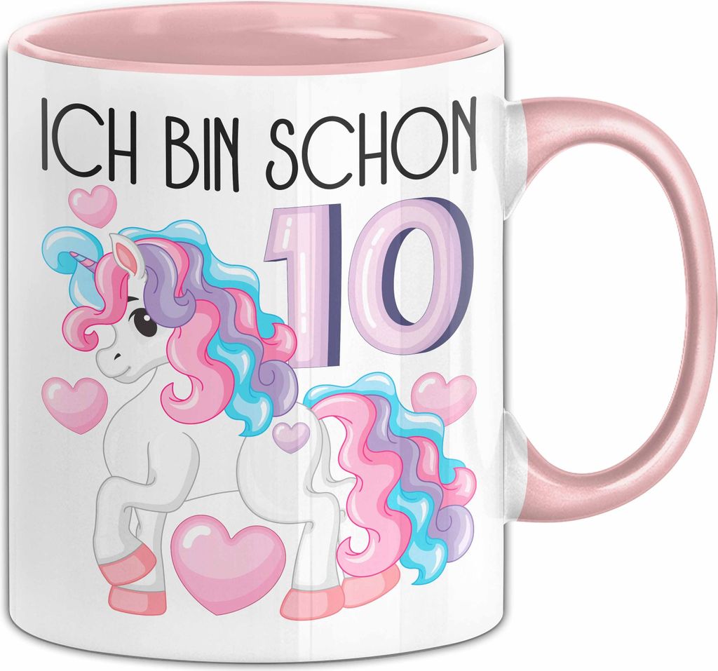10. Geburtstag Geschenk Tasse Becher Mädchen Tochter Geburtstagsgeschenk Einhorn Ich Bin Schon 10 (Rosa)