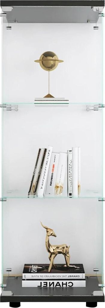 Vitrinenschrank - Glas-Displayvitrine - 125 cm Höhe - 1 Tür - 3 Einlegeböden - Standmontage - Kunststoffrahmen - Schwarz