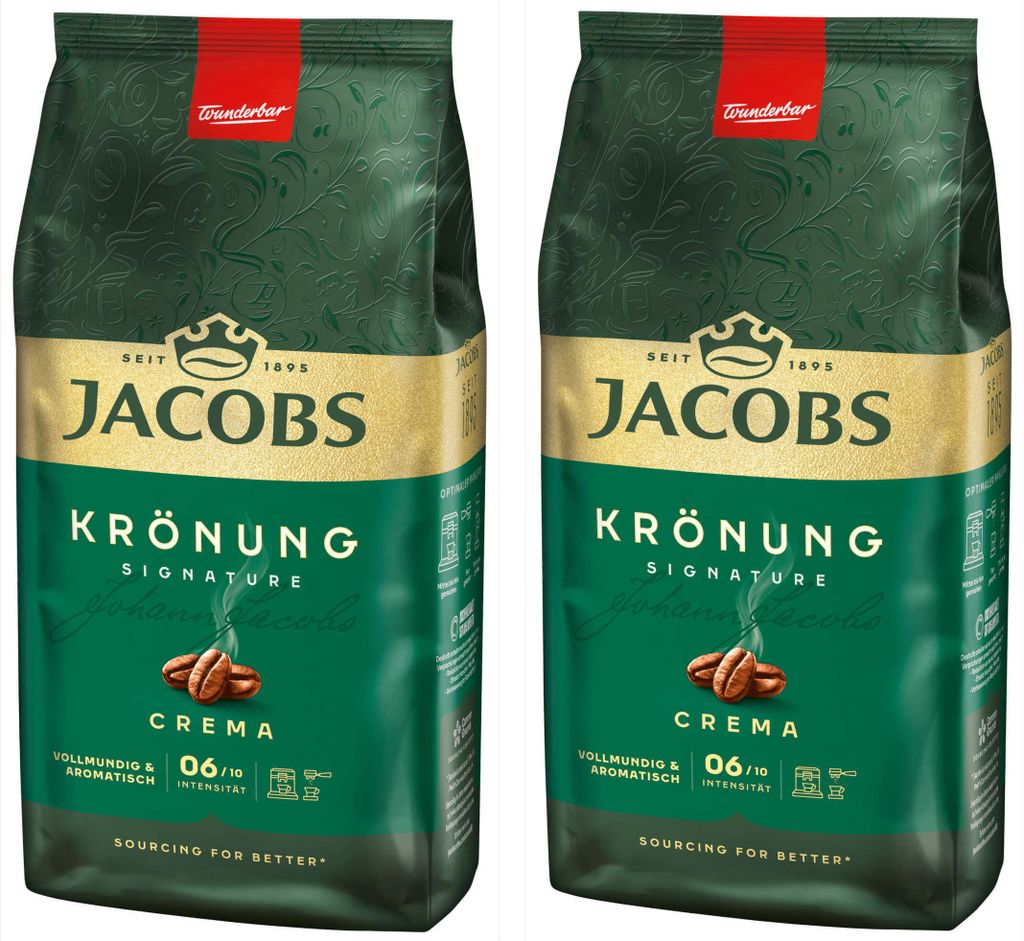 JACOBS Kaffeebohnen Krönung Crema 2 x 1 kg ganze Kaffee Bohnen geröstet Röstung