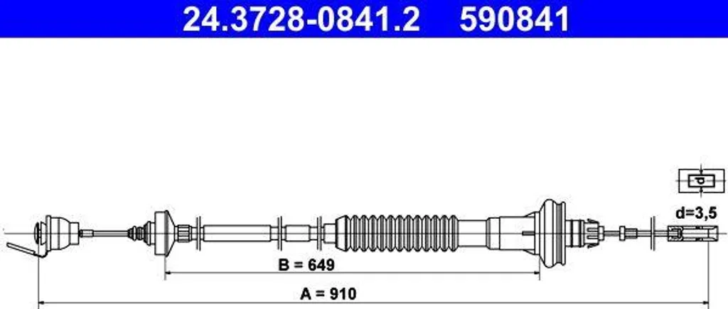 Câble d'embrayage compatible Peugeot 206 - Ref OE 2150X4 ATE 24.3728-0841.2