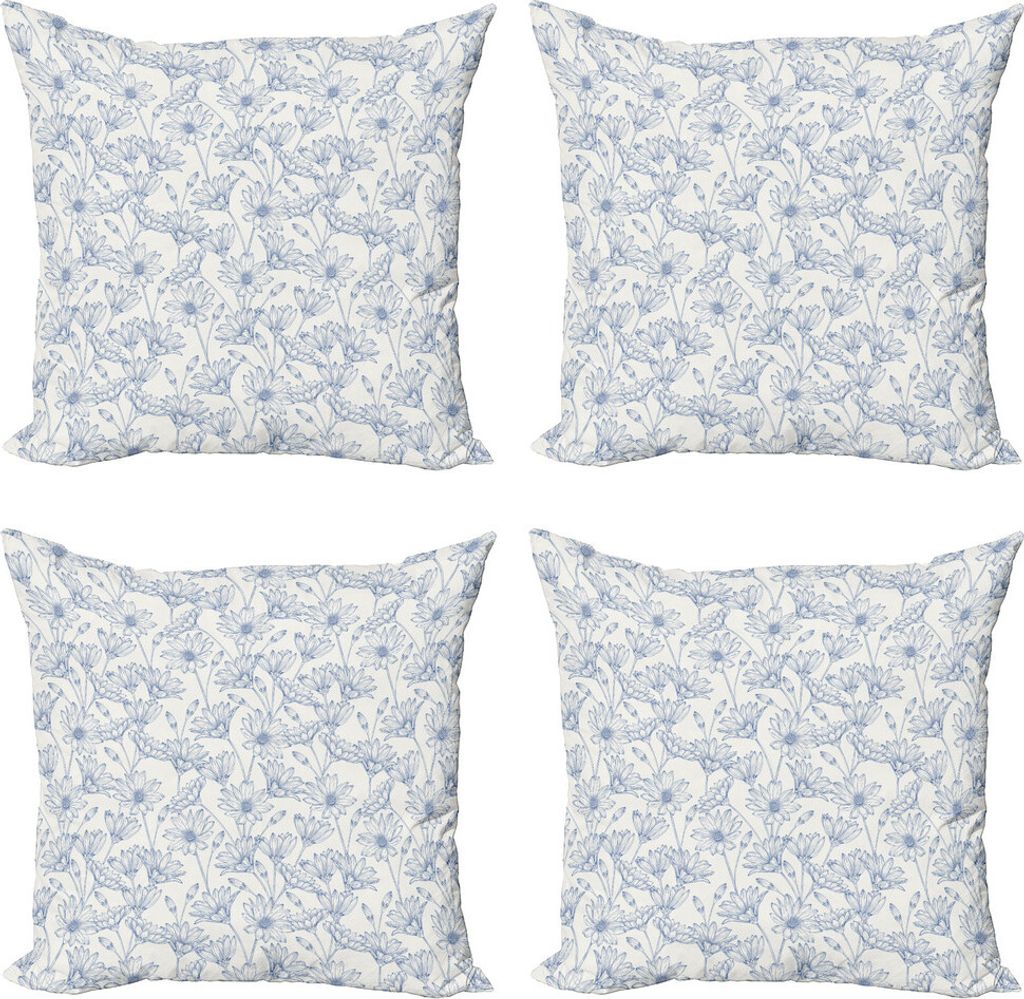 ABAKUHAUS Blumen Kissenbezug Set (4 Stück), Blühende Astern und Gänseblümchen, Moderner Doppelseitiger Digitaldruck, 50 cm x 50 cm, Dunkle Teal...