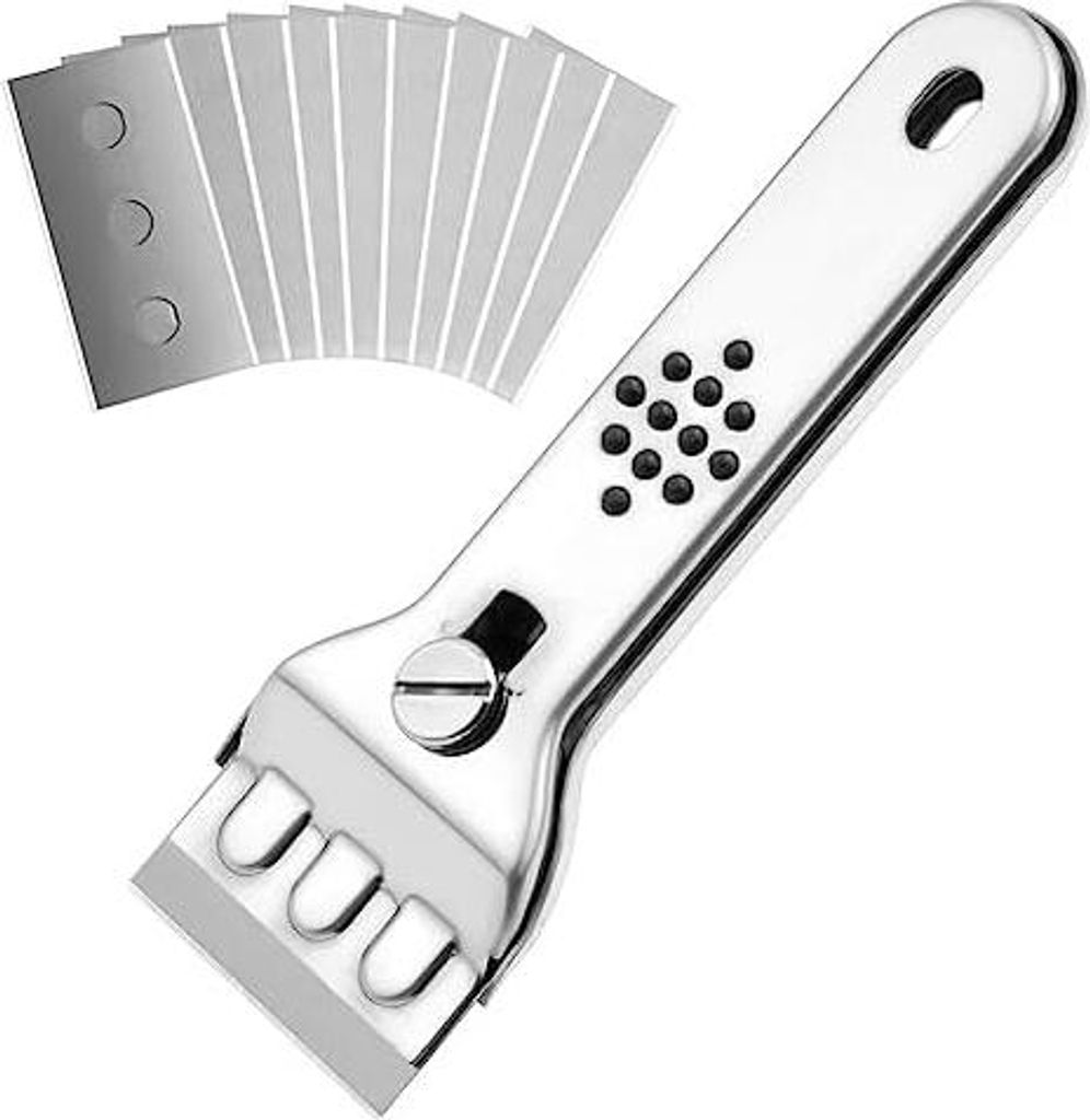 flintronic Glaskeramikfeldschaber Metall, Schaber Glaskeramikkochfeld mit 10Pcs Ersatzklingen, Glasschaber Glaskeramikkochfeld, Kochfeldschaber, Gl...