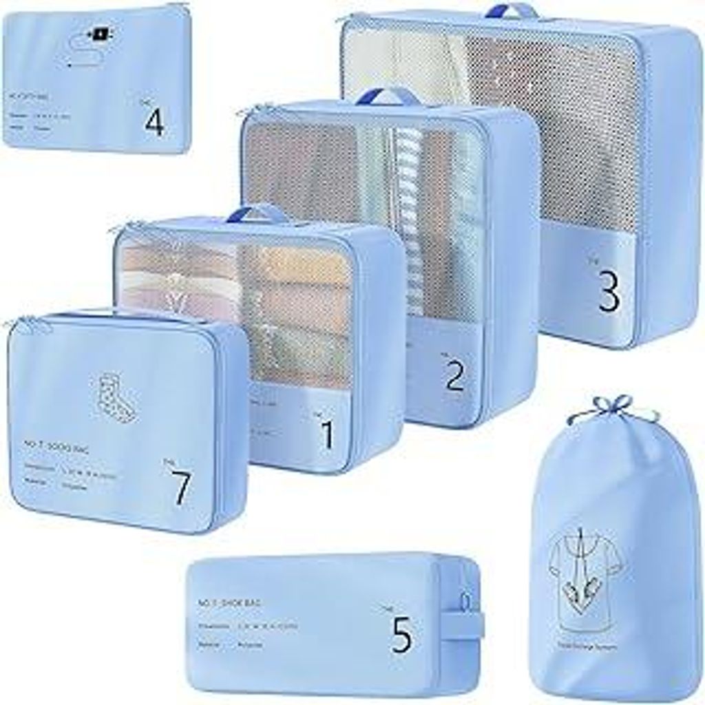 Koffer Organizer Set, 7 Stück Packing Cubes, Packwürfel für Koffer, Packing Cubes Compression als Rucksack Organizer - Travel Packtaschen Reise ...
