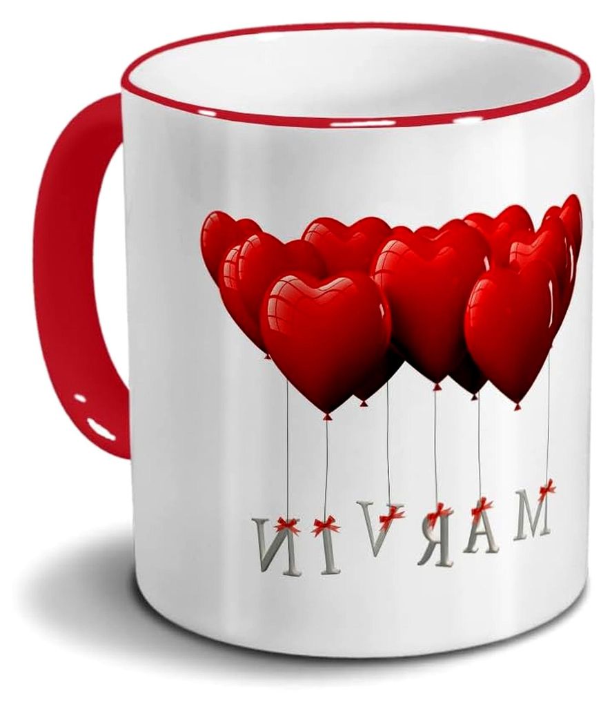 Tasse mit dem Namen Marvin - Motiv Herzballons - Kaffeebecher in Rot