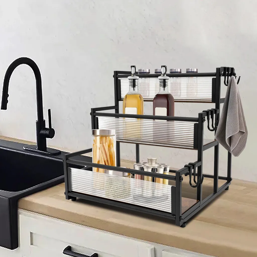 Étagère de rangement rectangulaire noire 3 niveaux pour petits objets