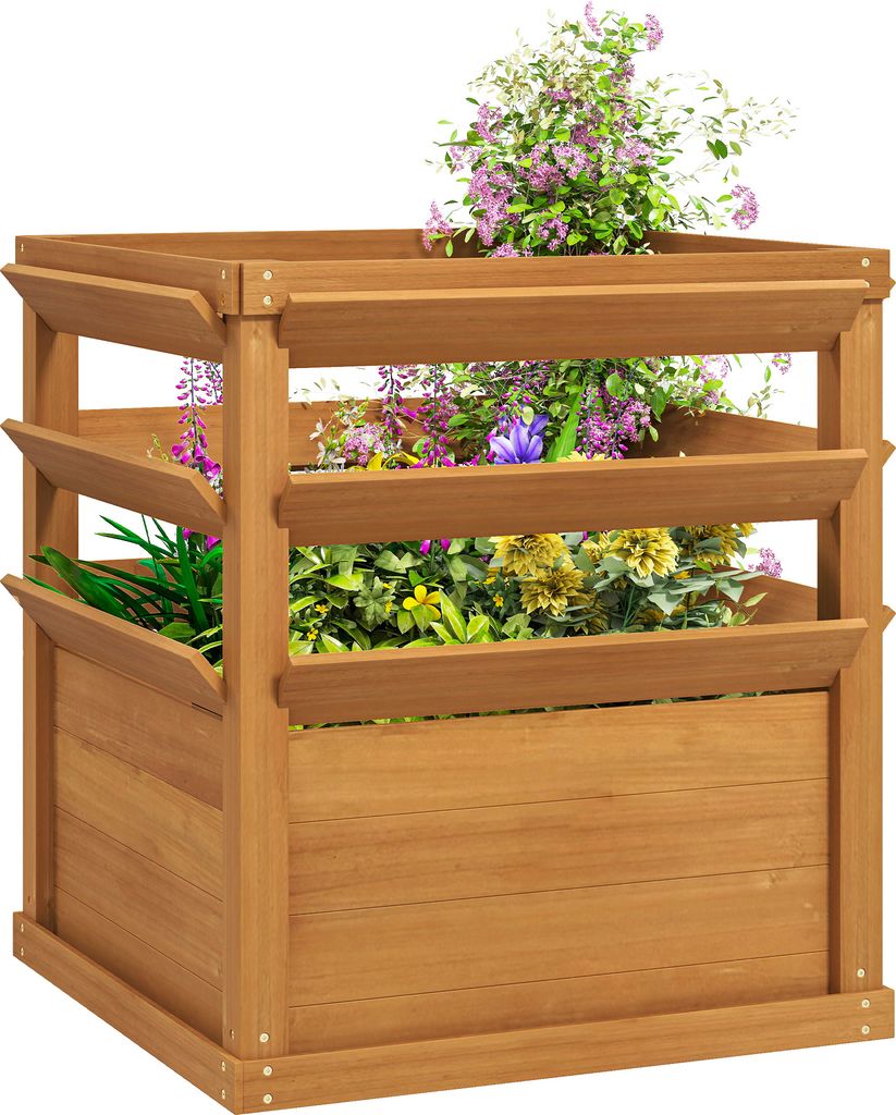 Outsunny Hochbeet Pflanzkasten mit Rankgitter offene Boden, Spalier Pflanzkübel Blumenkasten Holz, für Garten Balkon, Blumen