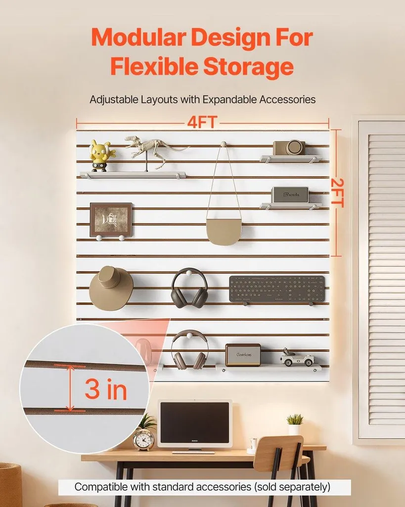 Organisation de garage : Panneaux à lattes MDF blanc 4x4 pi modulables