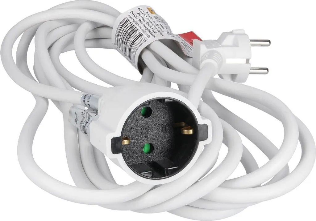 Rallonge HEITECH 5m blanche 1.5mm² - Évitez les surchauffes électriques