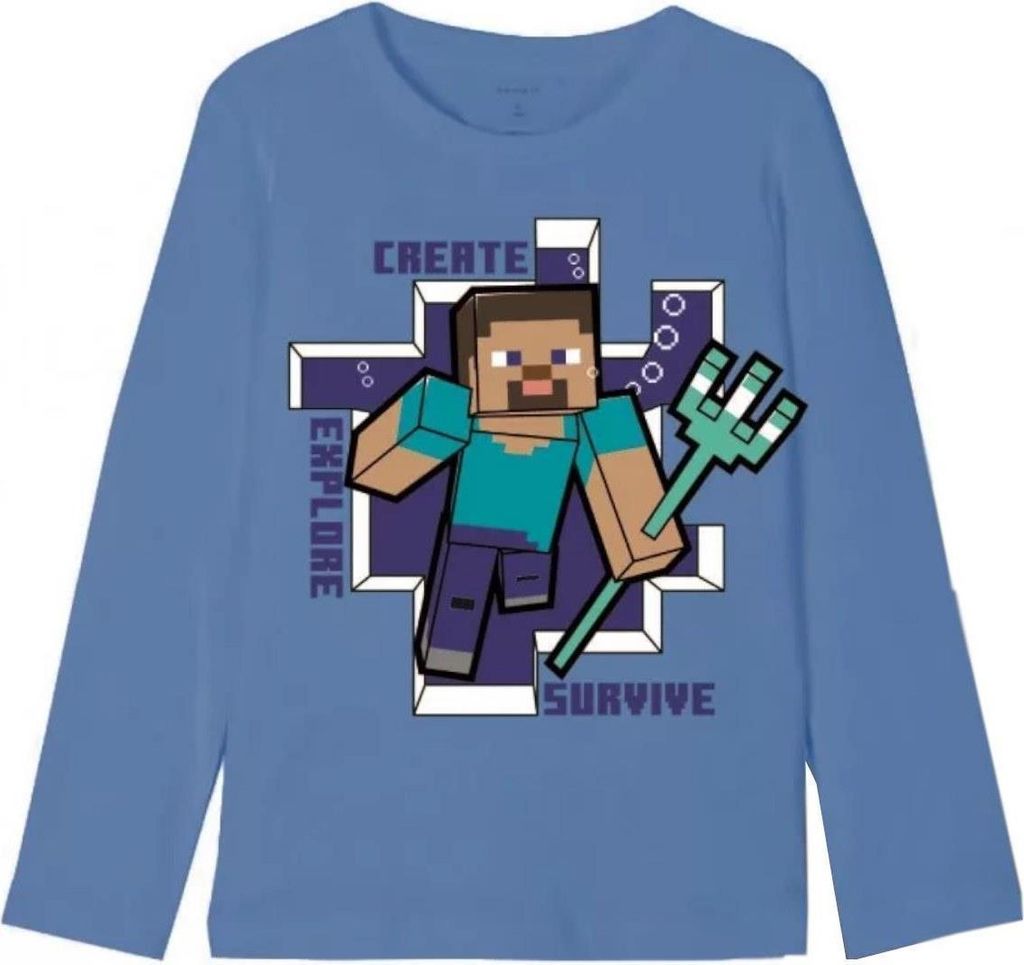 Minecraft Pyjama Schlafanzug STEVE langarm blau Gr. 116 (6 Jahre)