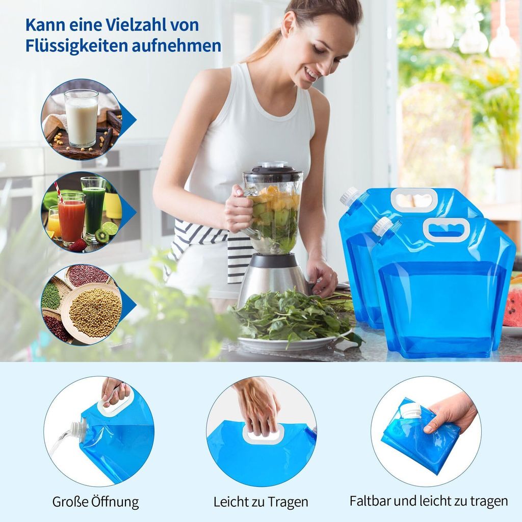 Unzipp 3 Stück Faltbarer Wasserbehälter 5L Mit Dichtem Deckel