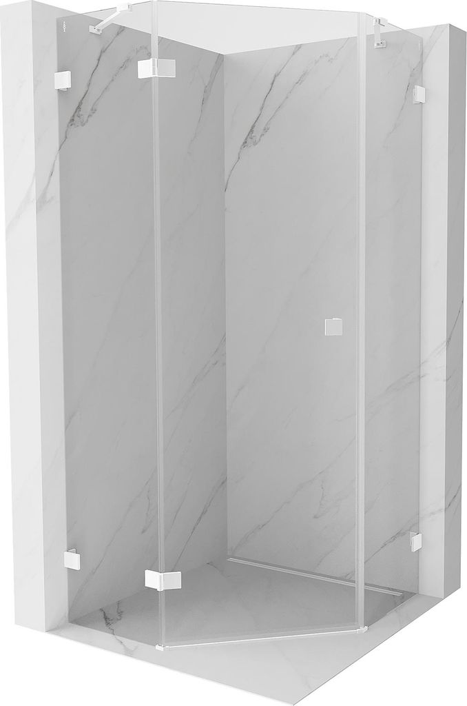Mexen Lunar Fünfeck-Duschkabine, schwenkbar, links, 90 x 90 cm, transparent, weiß - 831-090L-090P-20-00-L