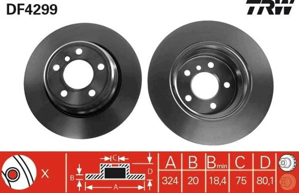 Disque de frein TRW DF4299 OE 34216756849 pour BMW X5 Performance