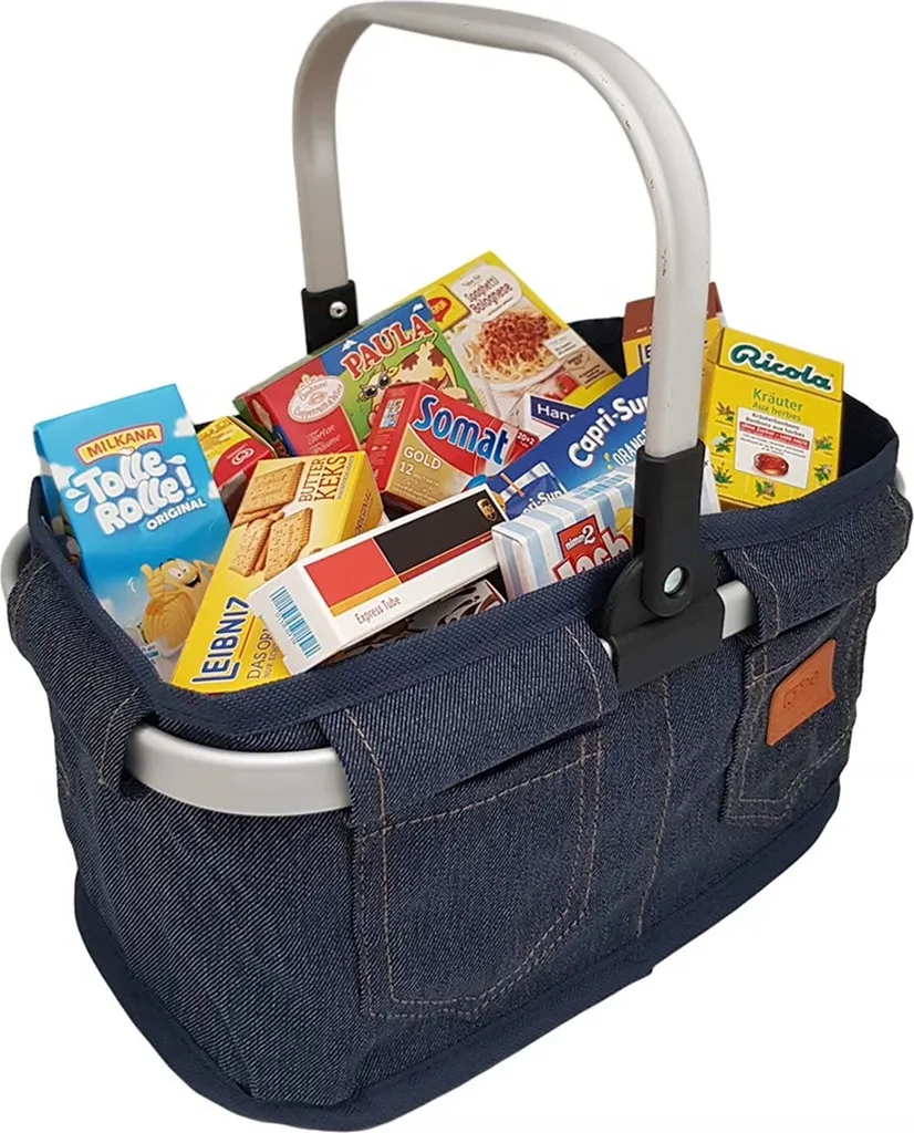 Panier de Transport pour Marchande avec Accessoires de Jeu en Tissu Jean