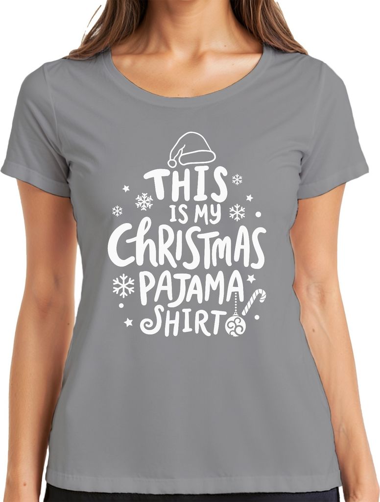 This is my Christmas Pajama Shirt Weiß Motiv - Weihnachten Xmas Christmas Damen T-Shirt, Grau, M