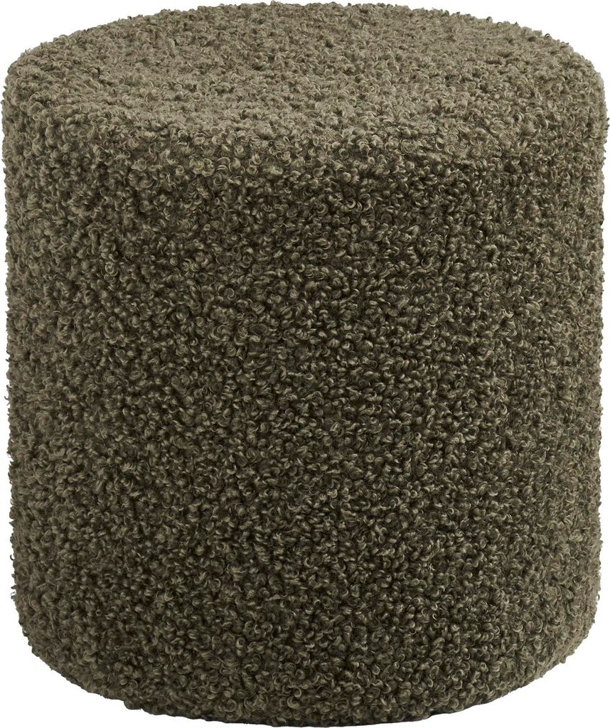 A cylindrical pouf with a textured, fuzzy surface.