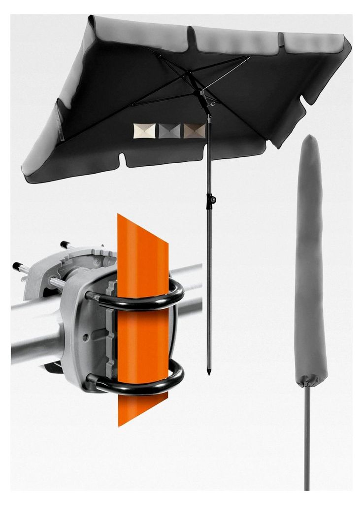 Sonnenschirm Balkon SunnyShade - 3-in-1 SET, Anthrazit - UPF 50+ rechteckiger Sonnenschirm 200 x 125 cm + Halterung für Balkongeländer + Schutzh...