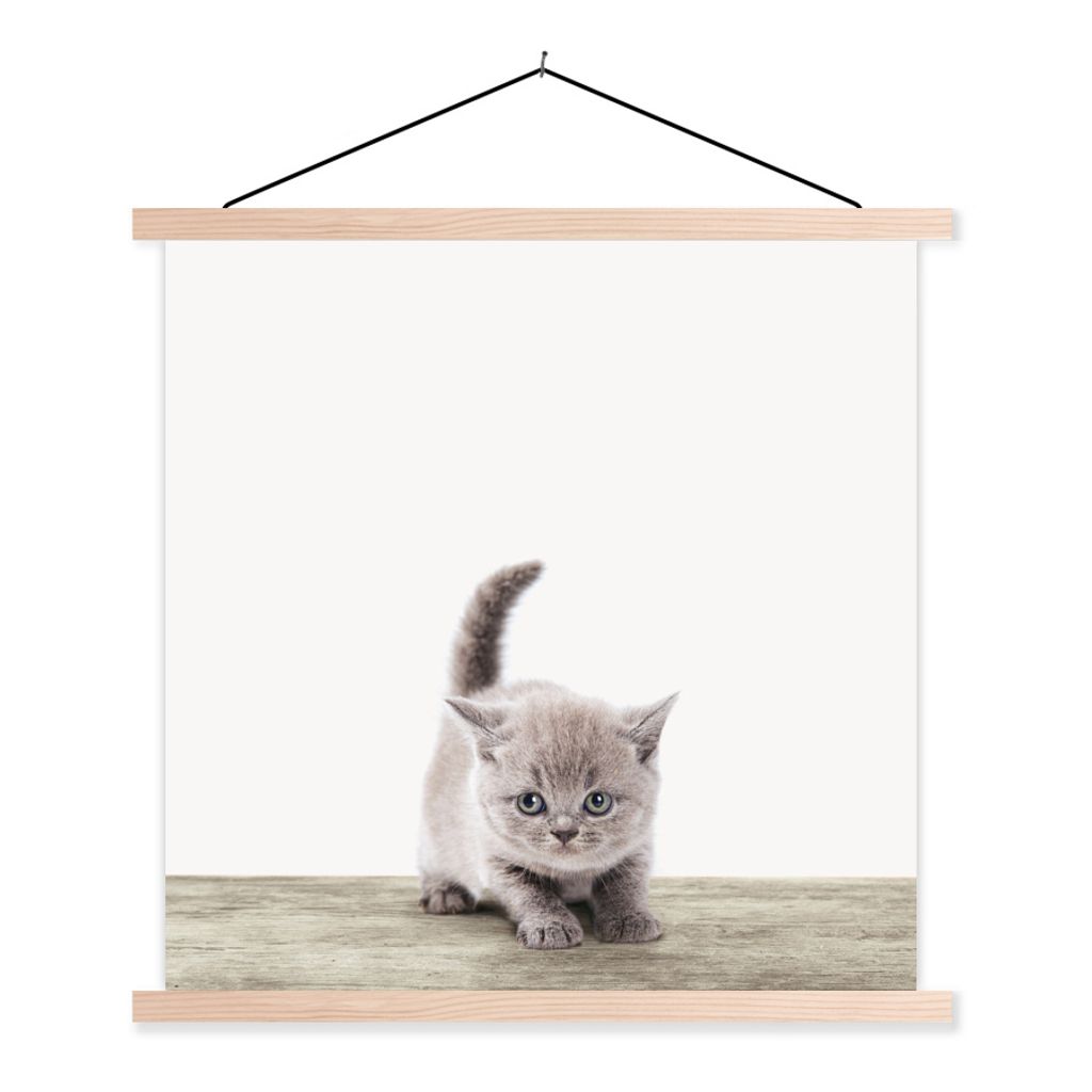 MuchoWow Textilposter Kätzchen - Katze - Haustiere - Jungen - Kinder - Mädchen 60x60 cm mit holzfarbenen Rahmen - Wanddekoration