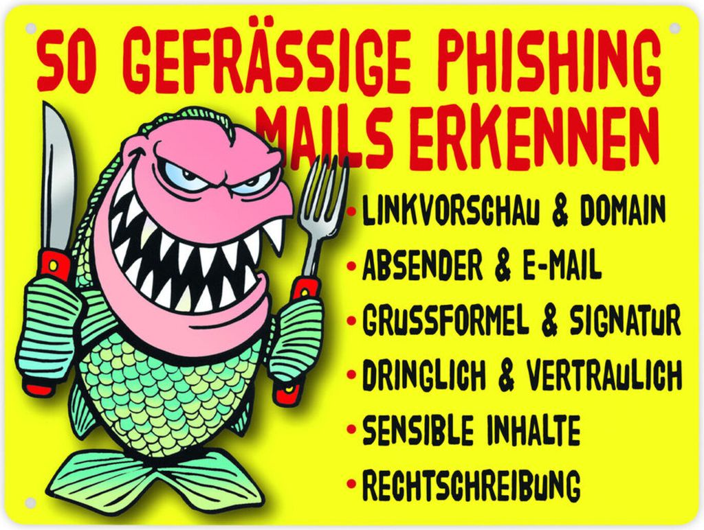 Phishing Mails Metallschild XL in 21x28 cm in gelb zum Thema Phishing Mails