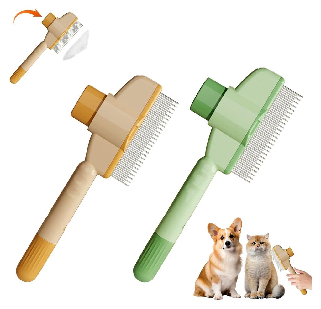 Katzen- und Hundebürste, Katzenkamm für Lang- und Kurzhaarkatzen, Flohkamm für Katzen und Hunde mit Selbstreinigungsfunktion, Bürste zur Hausti...