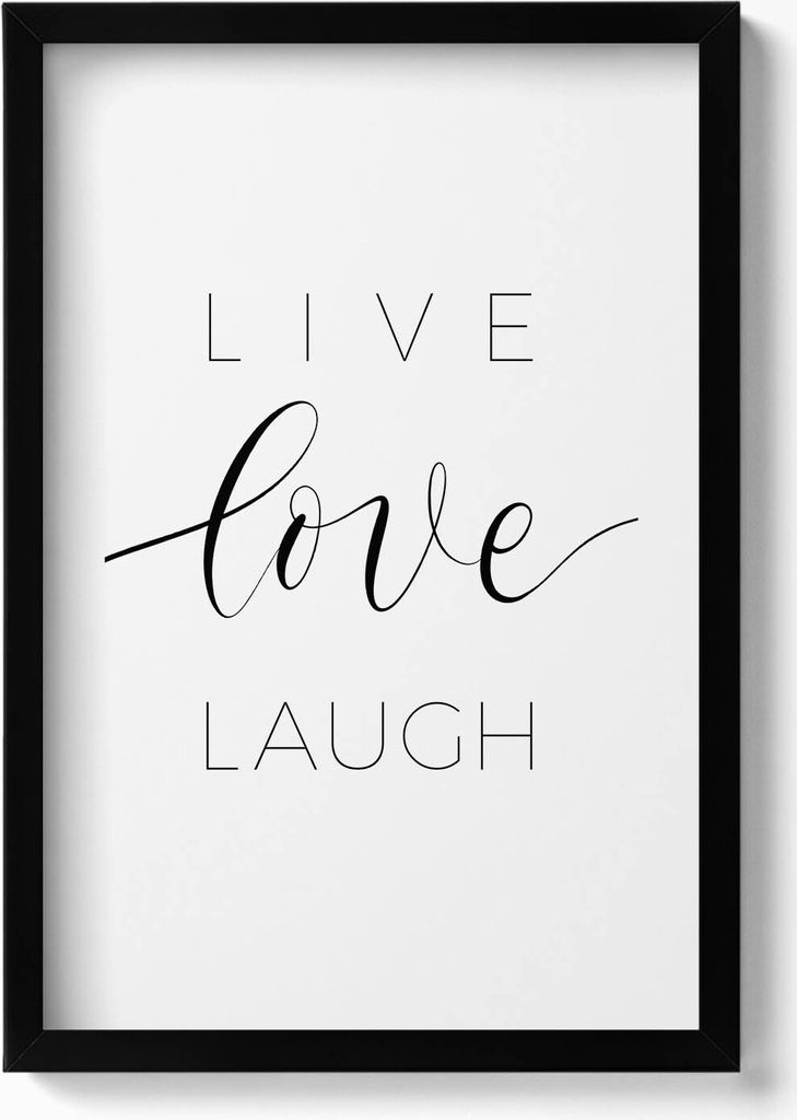 Inschrift für die Wohnung „Lebe Liebe Lache“– Wandbild mit Rahmen – Gerahmtes Bild – Wanddekoration – 40x60 cm – Schwarz