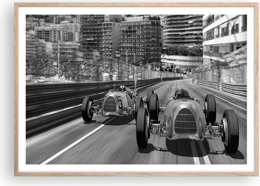 Gerahmtes Poster - Rahmen in heller Eiche - Formel 1 Retro Produktbild 