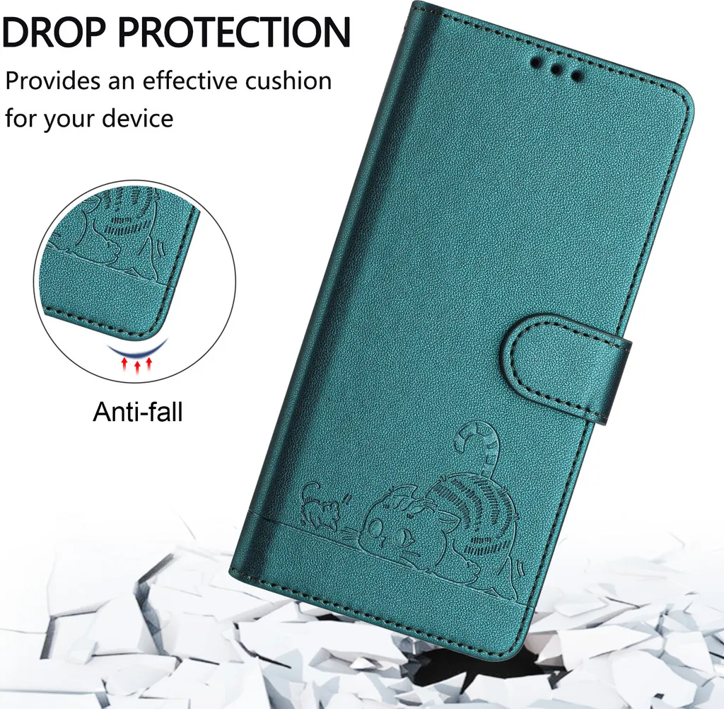Custodia in pelle per Samsung Galaxy M52 5G, dolce gatto Custodia flip con funzione stand e portafoglio verde - 8