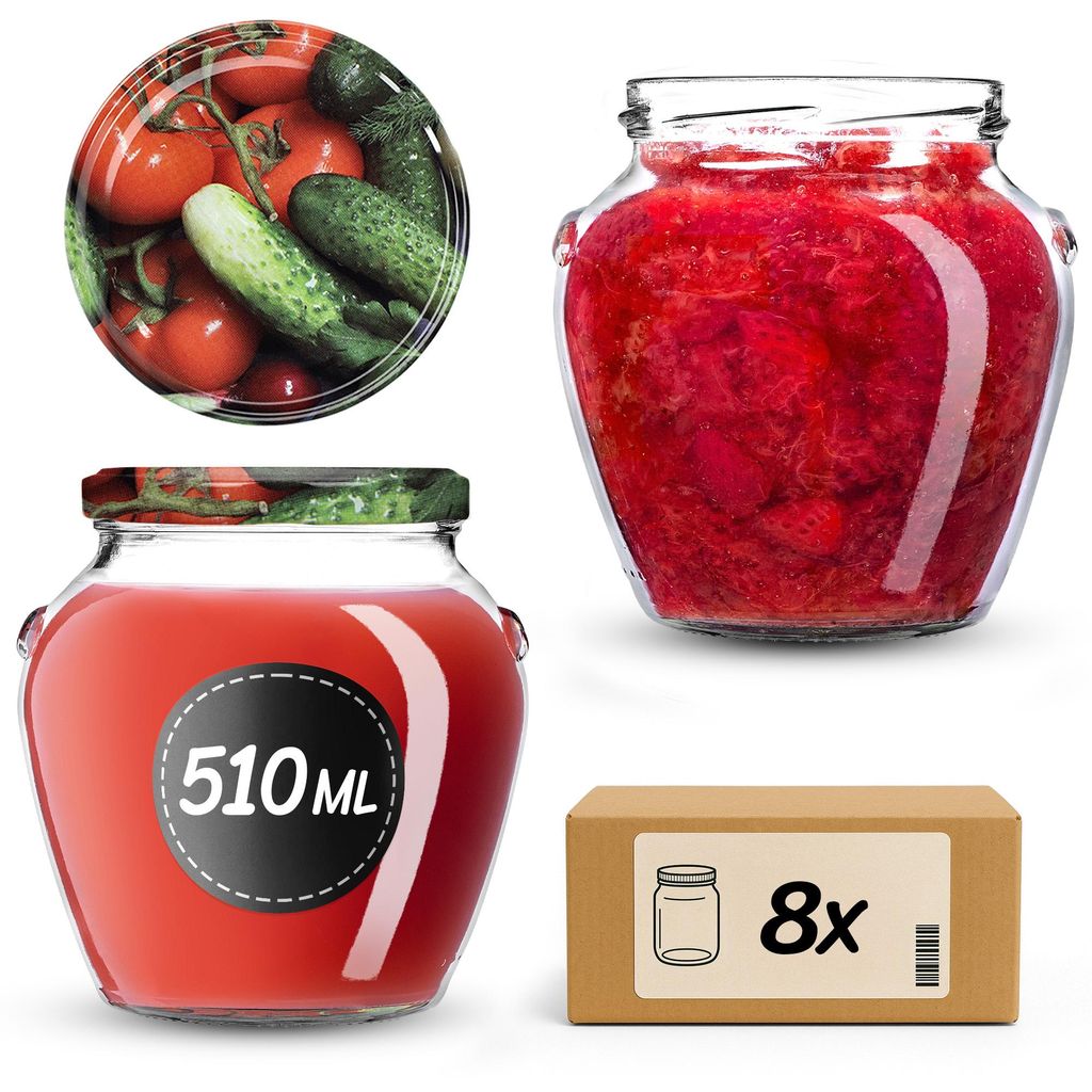 KADAX Einmachgläser 510 ml mit Schraubdeckel fi82mm, Schraubgläser mit Deckel, Einkochgläser, Sturzgläser zum Einkochen, Einmachglas (Gemüse, ...