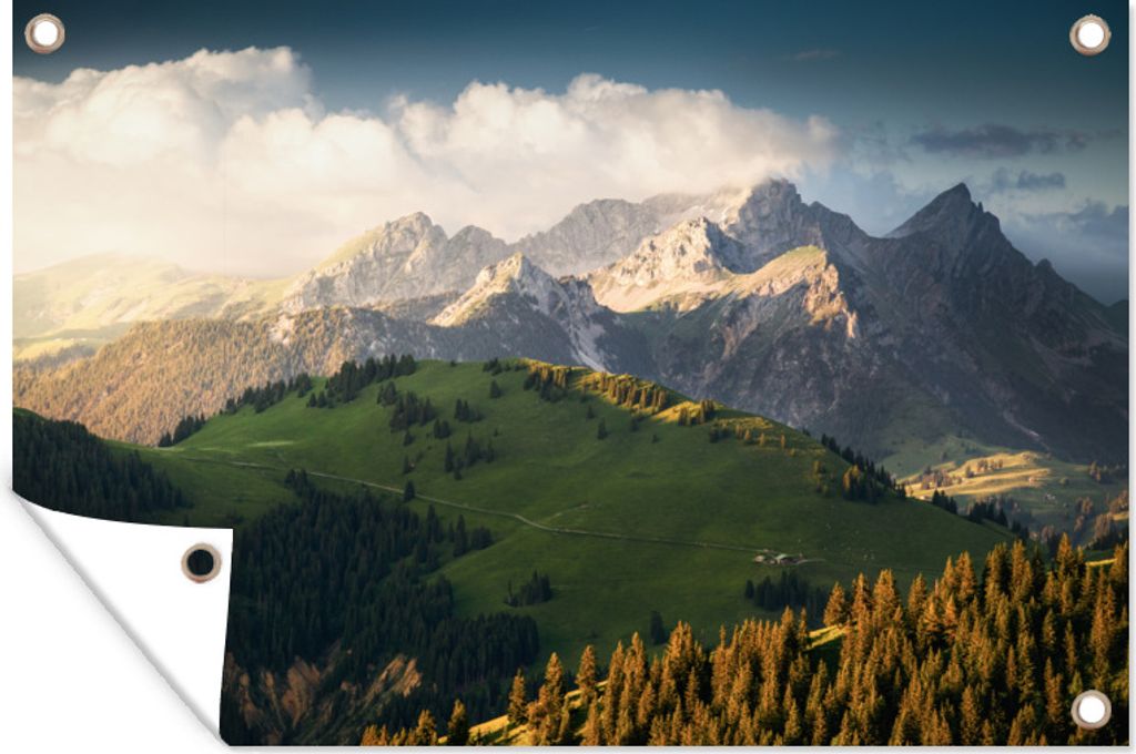 MuchoWow 120x80 cm Outdoor-Poster Gartendeko Sichtschutz Garten Poster für den Garten Blick auf die Schweizer Alpen