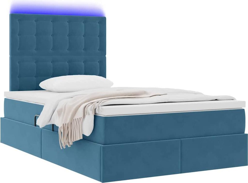 Stabli Bett mit Stauraum und LED Dunkelblau 120 x 200cm Samt - DE436032 - Klassische BettenJugendbett Tagesbett