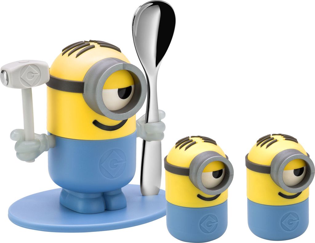 WMF Minions Eierbecher -Set 3-teilig, Becher mit Löffel, Salz und Pfefferstreuer, ab 3 Jahren, Kunststoff, bpa-frei