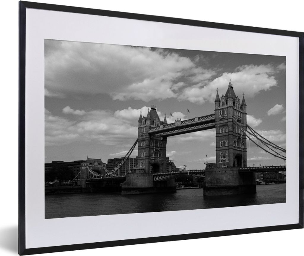 MuchoWow MuchoWow Gerahmtes Poster Schwarz-Weiß-Bild der ikonischen Tower Bridge in London 60x40 cm - Poster mit zchwarzem Bilderrahmen - Schl...