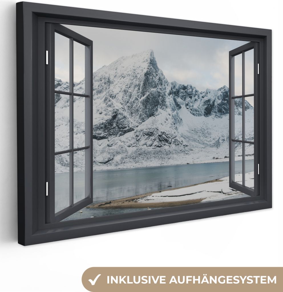 OneMillionCanvasses - Leinwandbilder - 150x100 cm, Aussicht - Winter - Berg, Wandbilder Kunstdruck Wanddekoration