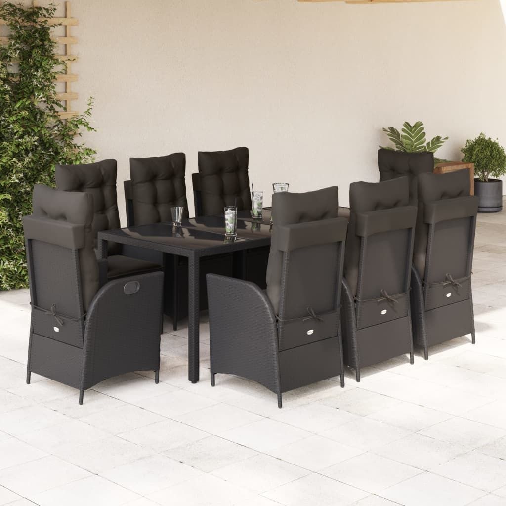 Maison Exclusive - 9-tlg. Garten-Essgruppe mit Kissen Schwarz Poly Rattan