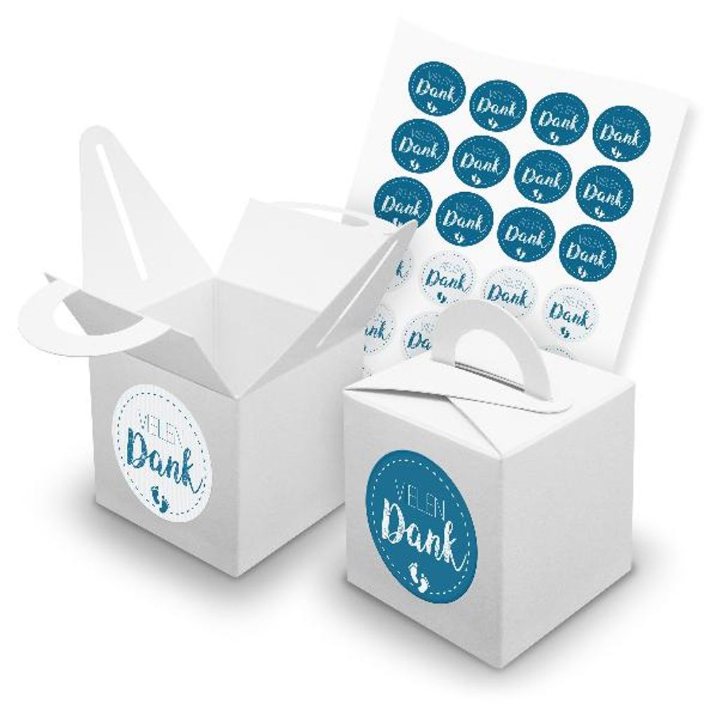 itenga SET 24x Würfelboxen mit Griff Weiß (V42) + Motivsticker (M151)