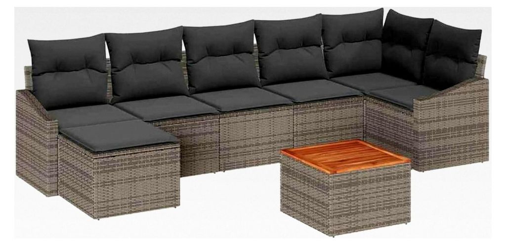 8-teiliges Garten-Sofaset mit Kissen in Grau aus Poly-Rattan und Akazie
