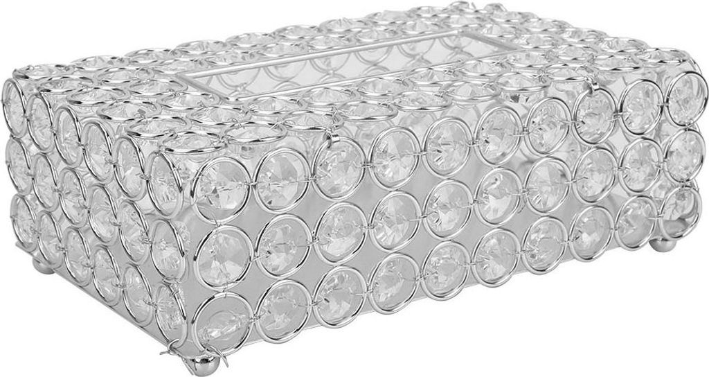 Rechteckige Kosmetiktuchbox aus künstlichem Kristall, Aufbewahrungsbehälter für Kosmetiktücher, Heimdekoration (Silber)