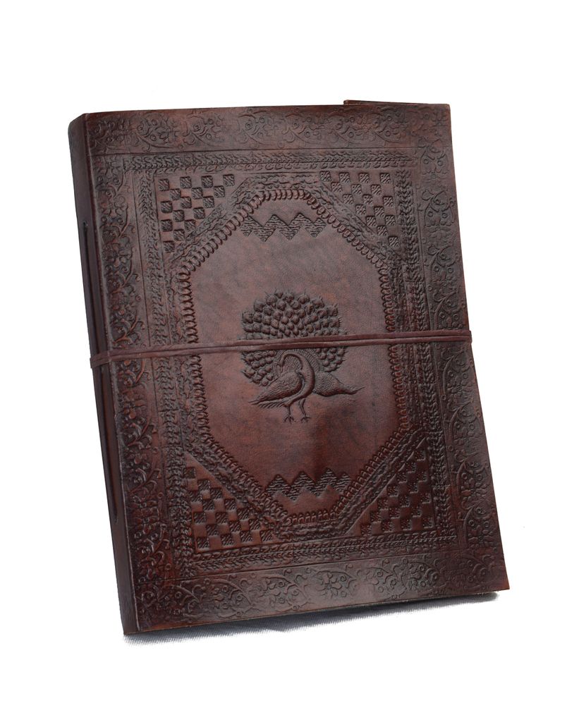 Extra Großes Fotoalbum Leder Pfau Indien Handmade Retro Vintage Schwarze Seiten