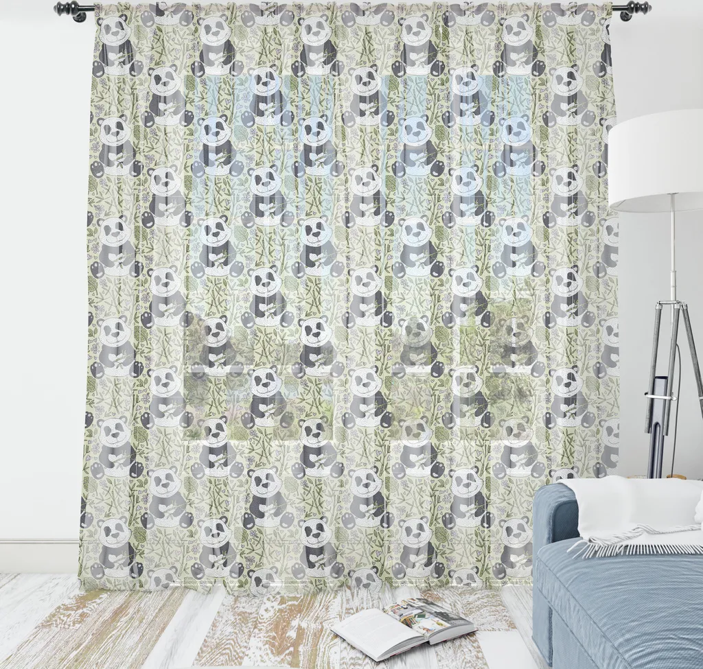 Tenture Murale Panda en Tissu Satiné Décoration Chambre 240 x 274 cm