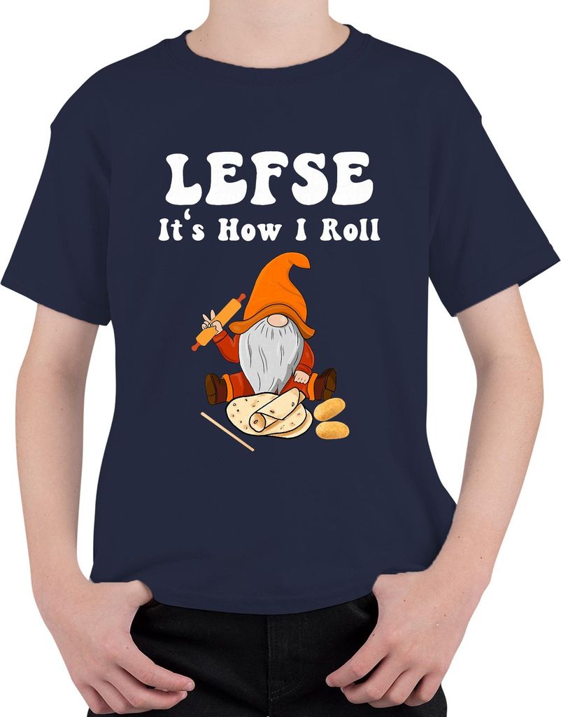 LEFSE It's How I Roll gnome rolling pin Norwegian funny kitchen Uni Kinder T-Shirt, Navy, 128
