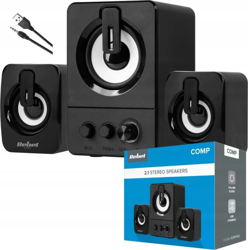 Haut-parleurs 2.1 Rebel Comp CS-50 - Son Puissant 11W et Caisson Basses - 6