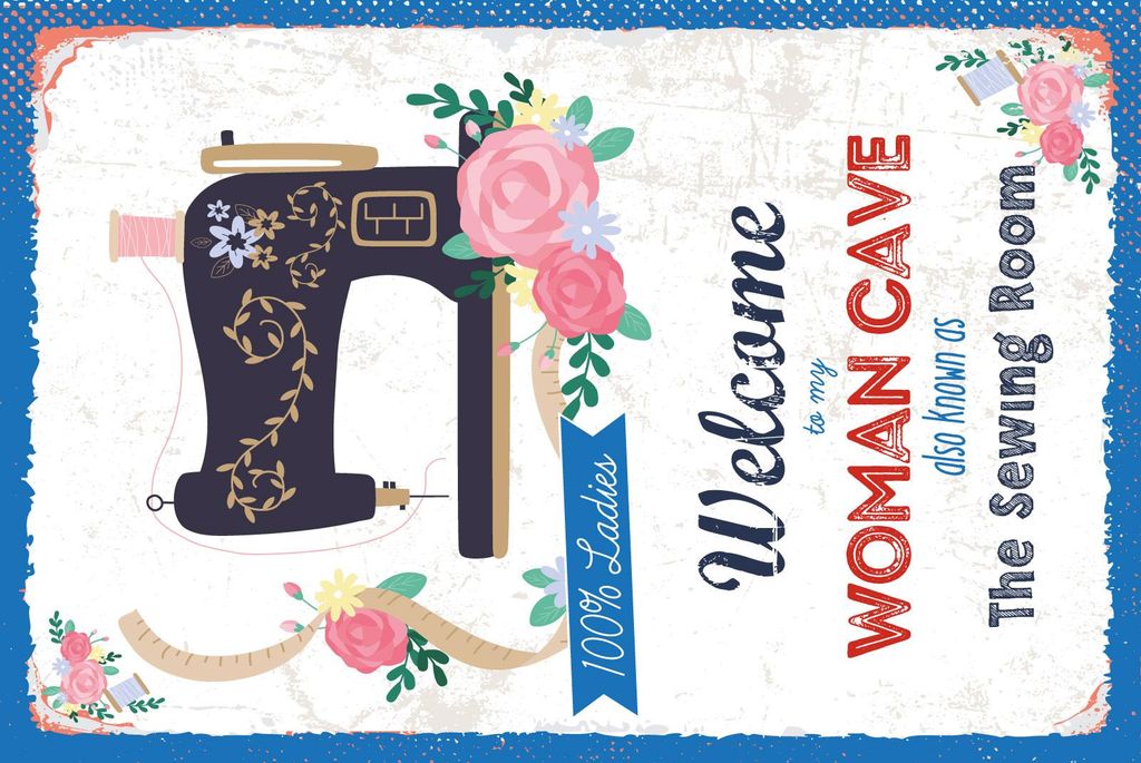 vianmo Holzschild 30x20 cm Welcome to my woman cave Nähmaschine